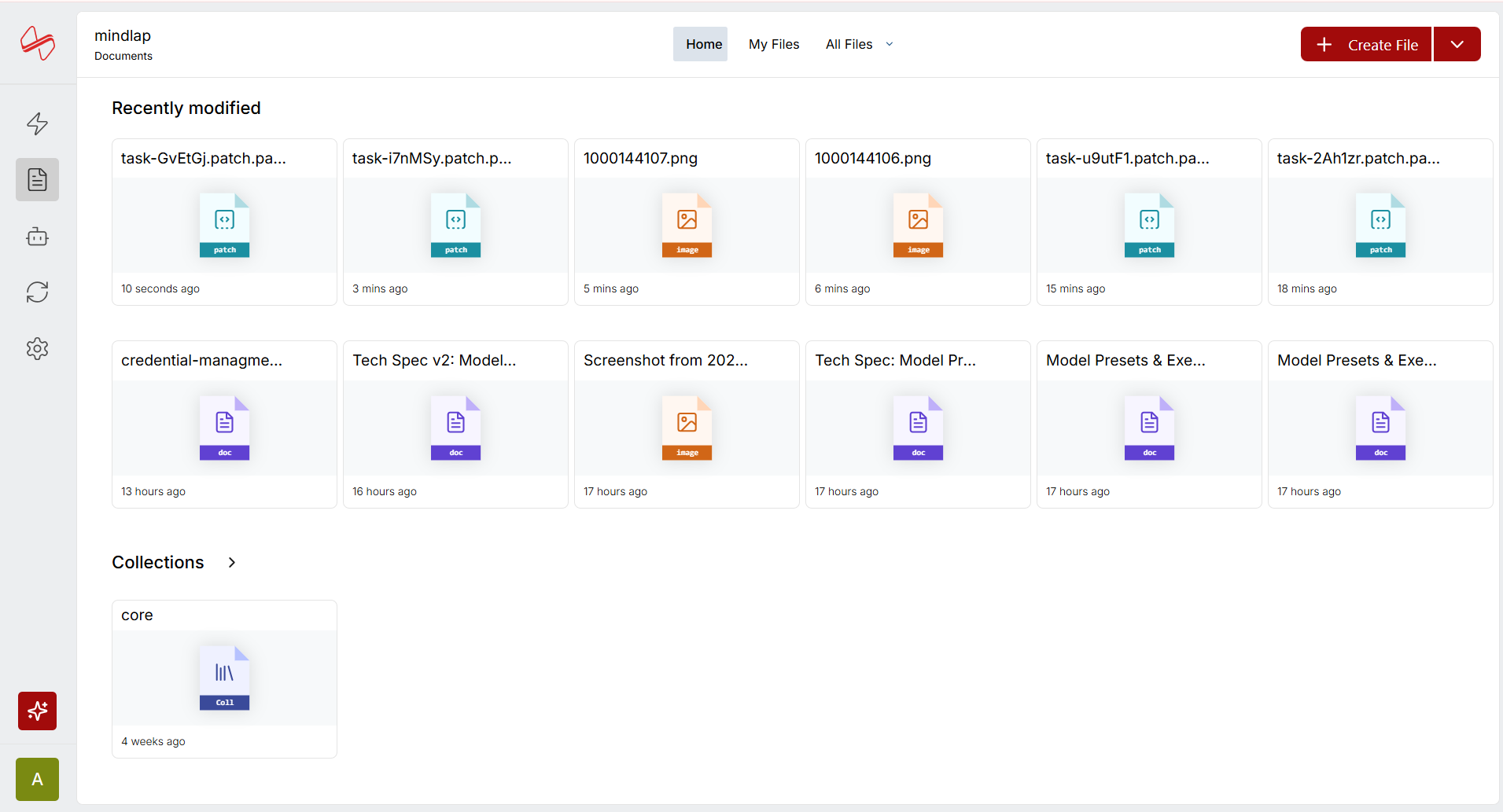 Documents — browse recently modified files, collections, and project assets